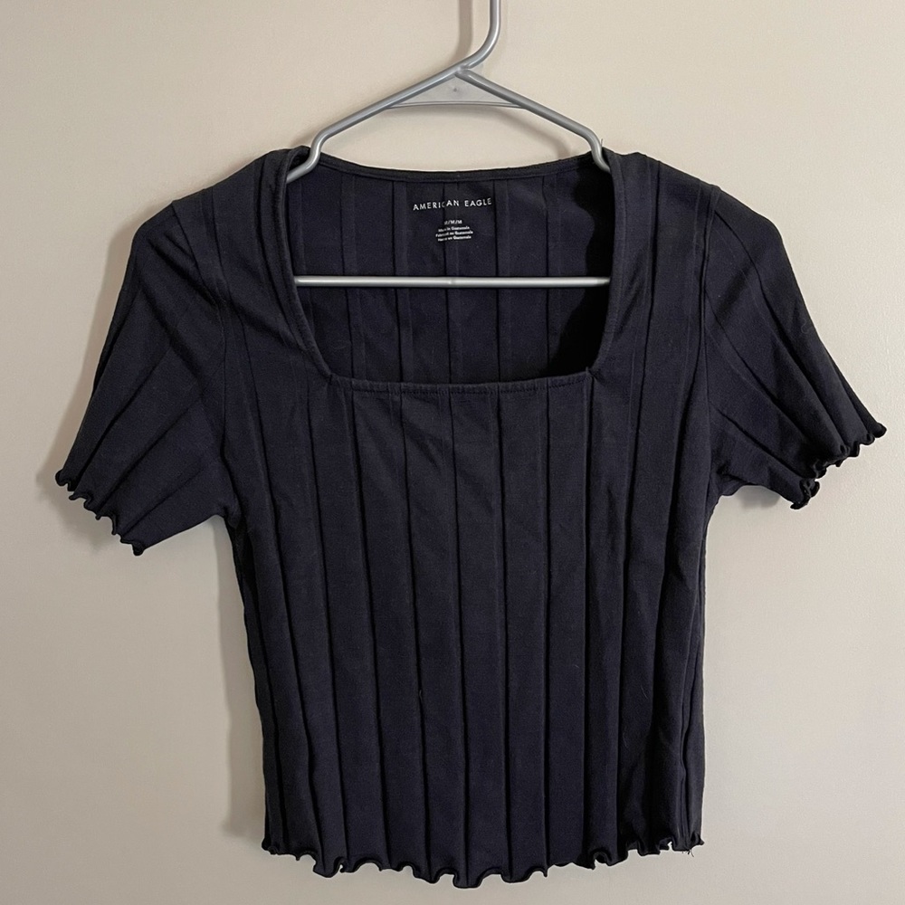 American Eagle Square Neck Crop Top with lettuce hem